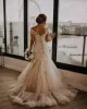 Koronkowa syrena romantyczne sukienki ślubne eleganckie na ramię ukochane tiulowe aplikacje ślubne sukienki ślubne szaty de Mariage BC2654 2024