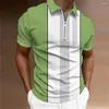 Polos pour hommes Hommes Zip Polo Shirt Tops Motifs rayés 3D Prints Mode Vêtements respirants Été Blouse à manches courtes Pull