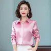 Élégant bureau dames chemise de travail femmes chemisier à manches longues revers boutons cachés brillant basique Satin soie femmes chemise femmes hauts 240202