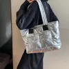 Evening Bags Champagne Silver Women Fashion Quilted Shopper Bag 2024 Winter Padded Handbag Shoulder Big Capacity Top Handle Tote