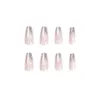 Faux ongles 24pcs presse sur long français rose amour cristal papillon faux couverture complète ongles