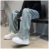 Męskie dżinsy retro High Street Jean Pants for Men Letters haft hafd hip hop prosta luźna moda swoboda męskiej jeansu streetwear