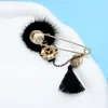 Brooches CINDY XIANG Enamel Camellia Long Tassel Puffer Ball For Women Black Pin Brooch Personalized Winter Jewelry Gift