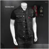 Motorcykelkläder Retro Jean Jacket Mens denim Vest Coats Slim Black Stand Collar Sleeveless Style Waistcoat Coat Cowboy Rop Delivery Ottif