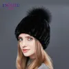 ENJOYFUR, gorro con pelo para mujer, gorro de piel de visón auténtica con pompón de piel, gorros de visón tejidos para invierno, gorros gruesos y cálidos de alta calidad para mujer Beani2561