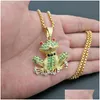 Hip Hop Strass Pave Bling Glacé Or Sier Couleur En Acier Inoxydable Grenouille Pendentifs Collier Pour Hommes Rappeur Drop Dhnaw