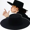 Stingy Brim Hats Women Autumn Winter Solid Panama Wide Bow-knot Felted Men Caps Formal British Vintage Classic Black Fedora265Q