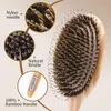 Boar Bristle Brush Bamboo Hair Brush Women Head Scalp Massage Hairbrush Wooden Combs for Hair Beauty Barber Comb 240117