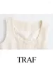 Women's Tanks TRAF Summer Fashion Short Top Square Collar Single Breasted Loose Casual Vest Small Fragrance Chic