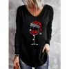 Women's T Shirts Clothing 2024 Fashion Casual Funny Cute Cartoon Print Christmas T-shirts Female Y2K V Neck Long Sleeve Loose Tunic Tops