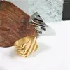 Cluster Ringe HUANQI Mode Geometrie Mehrschichtige Linie Gold Farbe Titan Stahl Ring Trendy Party Metall Schmuck Für Frauen Männer Geschenke