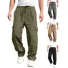 Men's Pants Men Sweatpants Streetwear Cargo With Drawstring Waist Multiple Pockets Loose Fit Wide Leg Trousers For Casual Style