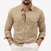 Camicia casual con bottoni da uomo di moda Stile Safari Manica lunga Colletto con bavero Camicie cargo Giacca Capispalla Abbigliamento da lavoro Cappotto Top 240118