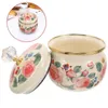 Dinnerware Sets Enamel Canister Decorative Flower Pattern Storage Jar Candy Cookie With Lid Syrup Container