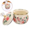 Ensembles de vaisselle Boîte en émail Décoratif Motif de fleurs Pot de stockage Bonbons Cookie avec couvercle Conteneur de sirop