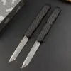 High Quality Heretik II AUTO Tactical Knife Damascus Tanto Point Blade CNC Aviation Aluminum Handle Outdoor Camping Hiking EDC Pocket Knives with Nylon Bag