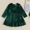 Girl Dresses CitgeeAutumn Kids Girls Dress Solid Color Long Sleeve Velvet Fall Casual Clothes Princess Suit