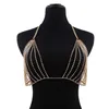 Andra smyckesuppsättningar lyxiga strassmetallnät Crystal Body Chain Bh Jewelry Bikini Harness Sexig ihålig Tassel Bröstkedja BH för Women Gift YQ240204