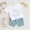 Ensembles de vêtements pour bébés garçons, tenue de pâques, manches courtes, lettres imprimées, t-shirt, haut et short avec cordon de serrage, ensemble de 2 pièces