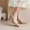 Sapatos de vestido francês salto alto mulheres 2024 confortável couro feminino solas macias não cansadas pés grossos