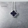 Van Clover Necklace Cleef Flowers Halsband Version Lucky Grass Four Leaf Grass Natural Blue Sands For Women Plated Lock Bone Chain Sterling Silver Halsband