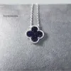 Van Clover Collier Cleef Fleurs Colliers version Lucky Grass Herbe à Quatre Feuilles Sables Bleus Naturels pour Femmes Plaqué Serrure Os Chaîne Collier en Argent Sterling