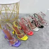 High-heeled Sandals Women's Rhinestone Flower Decoration Silk Snap Buckle Square Head High Heels Designer 10cm Red Purple Party designer women sandals