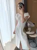 Party Dresses Runaway White Black High-End Chic Elegant midja Midi Dress Brand Bodycon dragkedja Split Women's For Queen Clothing