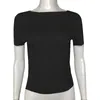 T-shirt da donna T-shirt da donna Top estivi a maniche lunghe O-collo pieghe tinta unita manica lunga maglietta abbigliamento vendita di goccia KFRHT0626