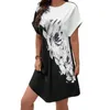 Casual Dresses Round Neck Floral Dress Flower Print Midi For Women Soft Pullover Kne Längd Spring Fall Fashion With Color Matching