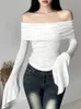 Y2K estetyczne kobiety półprzezroczystość koszulki Koszulki Nasknięcia Długie rękaw Solidne swobodne tshirty vintage poza ramię seksowne urocze tshirty 240202