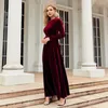 Casual Dresses Spring 2024 Elegant Red Long Dress Velvet Solid Color Premium Formal Evening Vestidos Maxi For Women