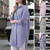 Blouses pour femmes 1pc doux dame lâche haut simple boutonnage fendu ourlet femmes chemise rayé imprimé col rabattu printemps automne pour