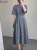 Party Dresses Vintage Checked Print ZANZEA Fashion Grid Plaid Sundress Women Summer Dress Femme Half Sleeve Pleated Robe Work Vestidos