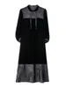 Sıradan Elbiseler Kadın Koreli Vintage Hepburn Lüks Vestidos Sonbahar Kış Siyah Velvet Patcwhork Sheer Elbise 2024 Zarif Gevşek Balo