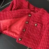 Jaquetas femininas de alta qualidade chique outono inverno vermelho lã curta jaqueta casaco doce moda mulheres o pescoço único breasted tweed tecer cortado