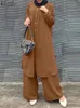 Vêtements ethniques ZANZEA Femmes Outifits Musulman Wide Leg Pantalon Costumes Solide Long Tops Pantalon Ensembles Islamique Mode Survêtement Urbain Deux Pièces