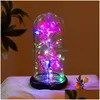 Couronnes de fleurs décoratives Lampe artificielle de lumière rose avec papillon et fleurs LED colorées en verre Cadeaux alimentés par batterie pour Drop Dhqck