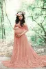 Dresses Women's Lace Pregnant Clothing Women Trailing Shortsleeved Onepiece Long Dress Photography Flying Sleeve Maternity Dress