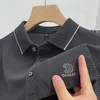 Koreansk stil lapel plåt polo skjorta långärmad lyx höstkläder affärer casual mode tryck andningsbara män toppar 240122