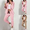 Women's Two Piece Pants Fashion Long Sleeve Suit Set Office Ladies Business Workwear Solid Colour Jacket Pocket Trousers Pieces