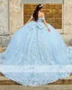 Sky Mavisi Balo Eşyası Quinceanera Elbiseler 2024 Omuz Boncuklu Aplikeler Tatlı 16 Elbise Vestidos De 15 Anos