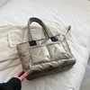 Evening Bags Champagne Silver Women Fashion Quilted Shopper Bag 2024 Winter Padded Handbag Shoulder Big Capacity Top Handle Tote