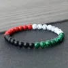 Strand Natural 6mm Beads National Flag Color Elastic Bracelet Malachite Red Stone Bangles Chain Patriot Pulsera Jewelry Gift Wholesale