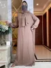 Etniska kläder Ramadan Eid Muslim Bön Bomull Abayas för kvinnor Dubai Turkiet Mellanöstern Femme Robe Floral Loose African Dress Turban