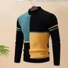 Men's Sweaters High Elasticity Sweater Women Colorblock Knitted With Half-high Collar Slim Fit For Fall