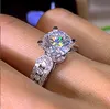 Sparkling Wedding Rings Deluxe Jewelry 925 Sterling Silver Round Cut Classical Claw 5A Cubic Zircon CZ Diamond Gemstones Party Women Bridal Crown Ring Gift