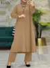 Etniska kläder Zanzea Fashion Urban Tracksuit Muslimsk kvinnor Wide Leg Pant Set Islamiska Ramadan Lapel Neck Långärmskjorta Turkiet 2st