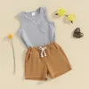 Clothing Sets Infant Toddler Baby Boy Summer Clothes Plain Color Sleeveless Pocket Tank Top Elastic Waist Shorts Set Cotton Casual Outfit