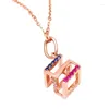 Catene 585 Placcato oro viola 14K Collana quadrata rosa Ciondolo in cristallo colorato Fascino squisito Gioielli regalo per la fidanzata